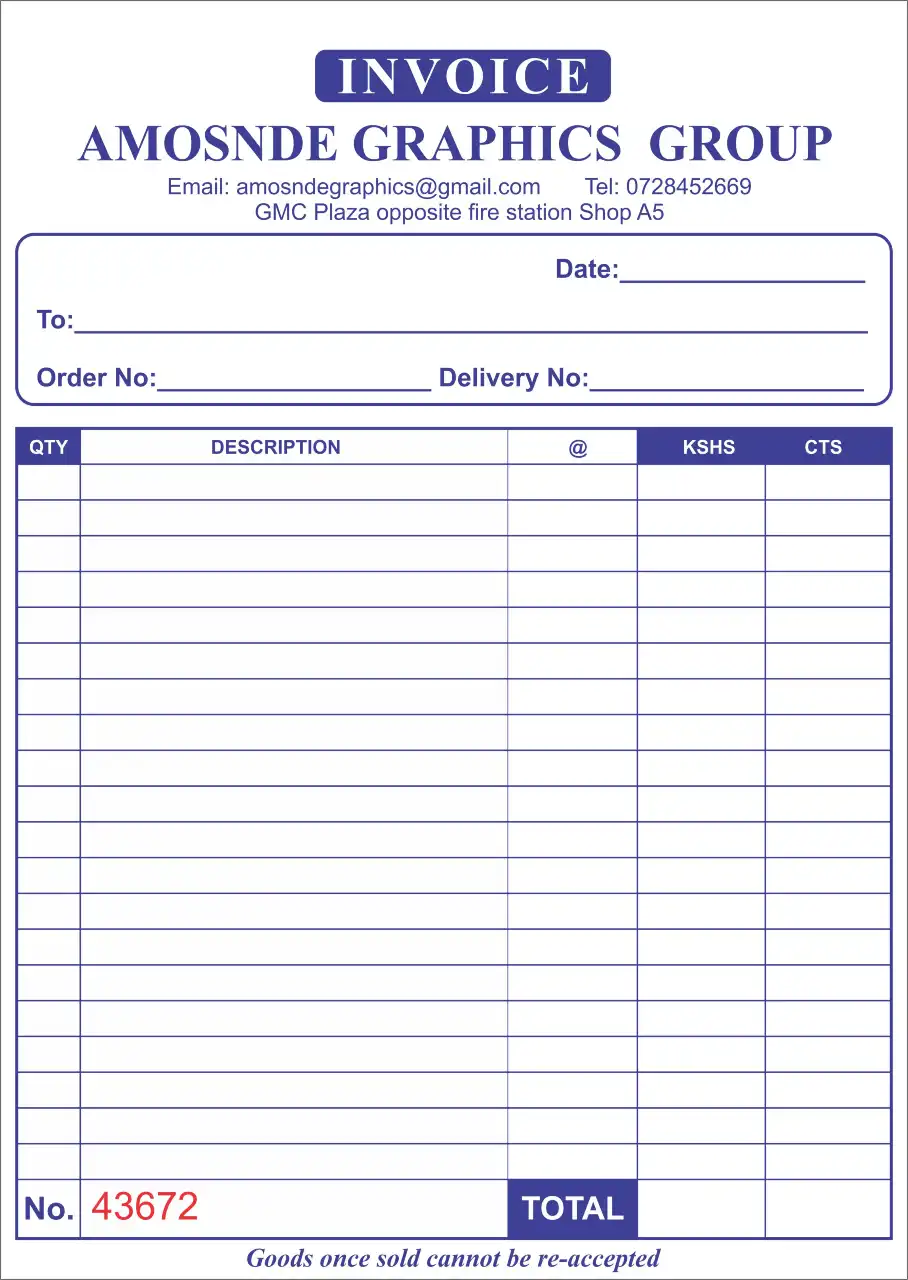 Invoice Receipt Receipt books printing shop nairobi